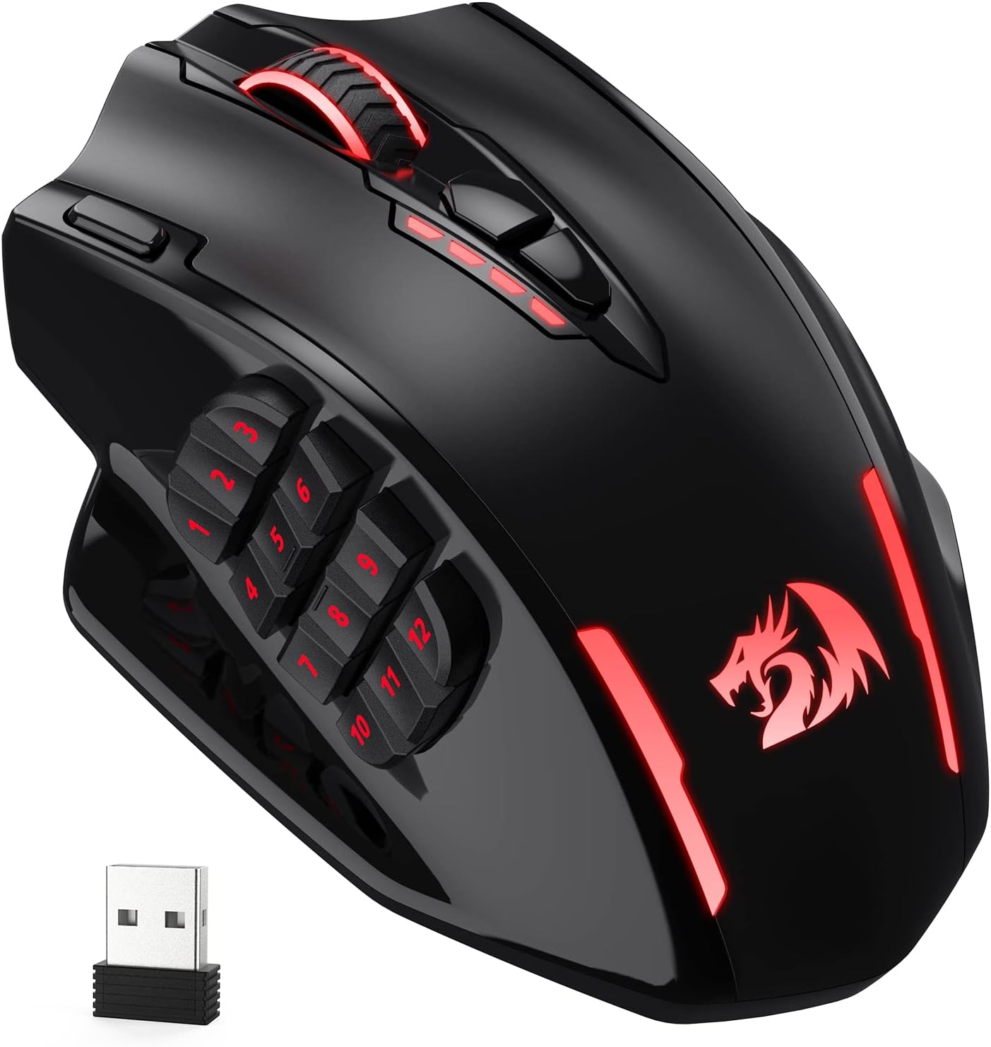 Redragon M913 Impact Elite Wireless Gaming Mouse, 16000 DPI Wired/Wireless RGB Gamer Mouse with 16 Programmable Buttons, 45 Hr Battery and Pro Optical Sensor, 12 Side Buttons MMO Mous Gaming Mice Gamers Point 18.000 