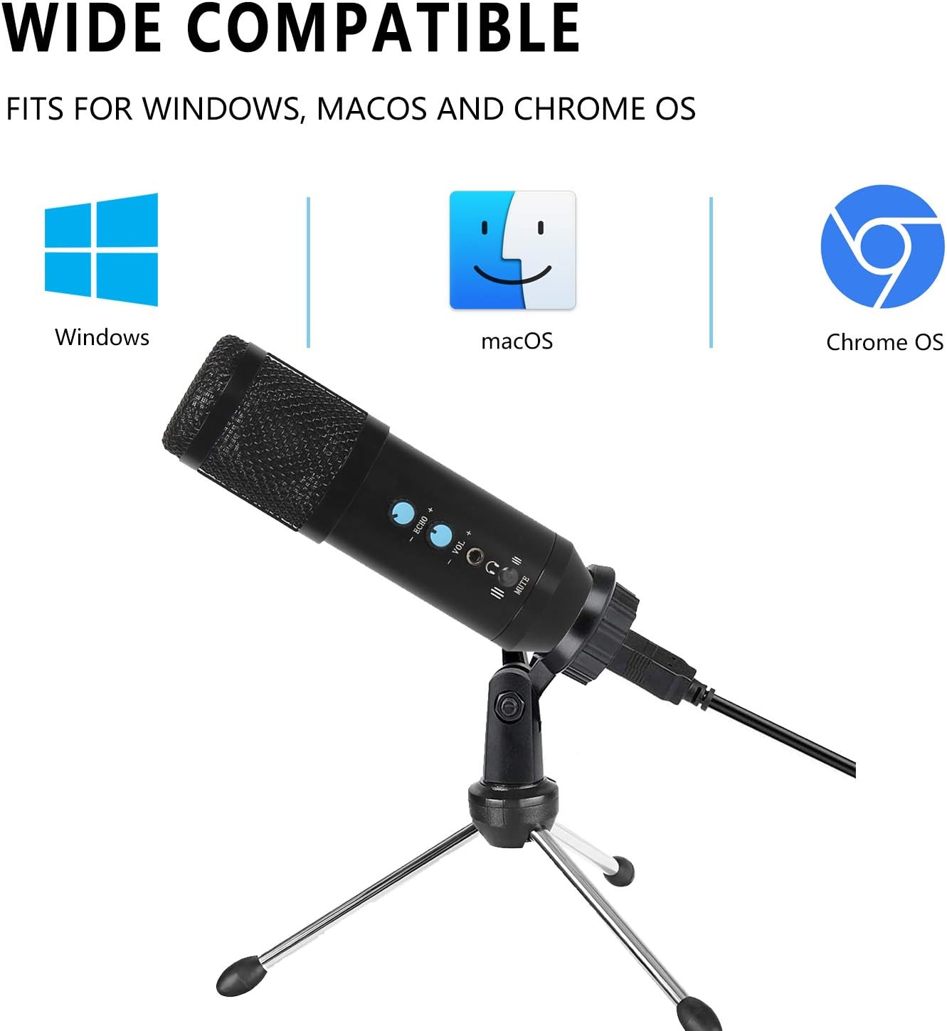 Upgraded USB Microphone for Computer, Mic for Gaming, Podcast, LiveStreaming, YouTube Recording, Karaoke on PC, Plug & Play, with Adjustable Metal Tripod Stand, for Windows macOS, Ideal for Gift