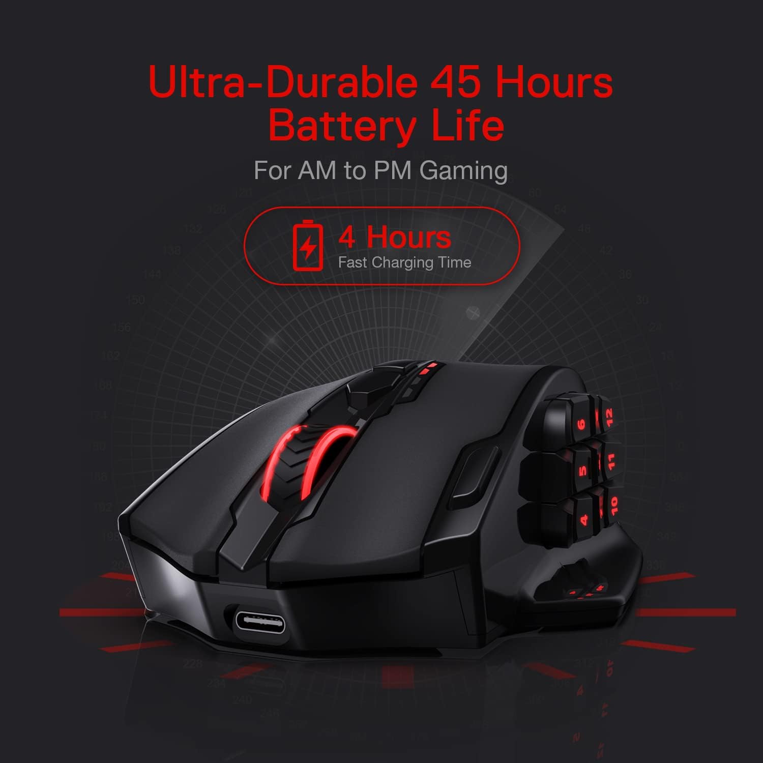 Redragon M913 Impact Elite Wireless Gaming Mouse, 16000 DPI Wired/Wireless RGB Gamer Mouse with 16 Programmable Buttons, 45 Hr Battery and Pro Optical Sensor, 12 Side Buttons MMO Mous Gaming Mice Gamers Point 18.000 