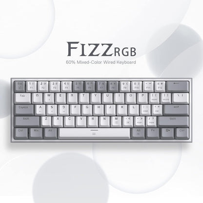 Redragon K617 Fizz 60% Wired RGB Gaming Keyboard, 61 Keys Hot-Swap Compact Mechanical Keyboard w/White and Grey Color Keycaps, Linear Red Switch, Pro Driver/Software Supported