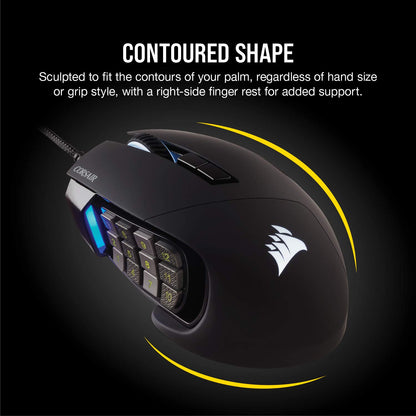 Corsair Scimitar RGB Elite, MOBA/MMO Gaming Mouse, Black, Backlit RGB LED, 18000 DPI, Optical