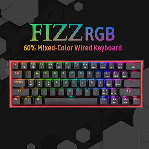 Redragon K617 Fizz 60% Wired RGB Gaming Keyboard, 61 Keys Compact Mechanical Keyboard, (Linear RED Switch), Pro Driver/Software Supported || Black