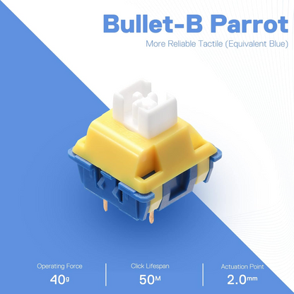 Redragon A113 Bullet-B Tactile Mechanical Switch, 3-Pin Plate Mounted Cherry MX Blue Equivalent, Hot-Swappable DIY Keyboard Clicky Switch Mod, 50 Million Click(24 pcs Switches, Keycap + Switch Puller)