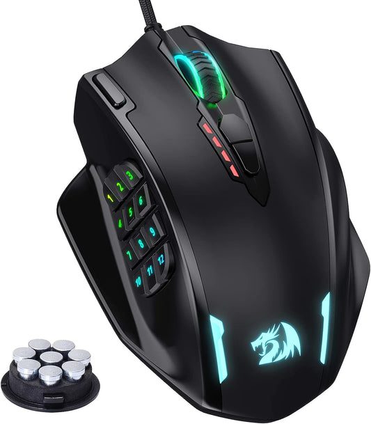 Redragon M908 Impact RGB LED MMO Gaming Mouse with 12 Side Buttons, Optical Wired Ergonomic Gamer Mouse with Max 12,400DPI, High Precision, 18 Programmable Macro Shortcuts, Comfort Grip Gaming Mice Gamers Point 15.000 