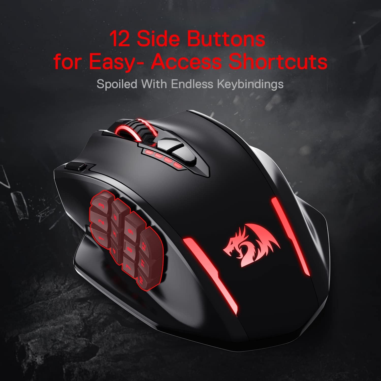 Redragon M913 Impact Elite Wireless Gaming Mouse, 16000 DPI Wired/Wireless RGB Gamer Mouse with 16 Programmable Buttons, 45 Hr Battery and Pro Optical Sensor, 12 Side Buttons MMO Mous Gaming Mice Gamers Point 18.000 