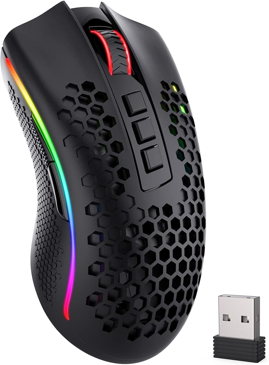 Redragon M808 Storm Pro Wireless Gaming Mouse, RGB Honeycomb Form - 16,000 DPI Optical Sensor - Programmable Macro Buttons - Precise Registration Gaming Mice Gamers Point 22.000 