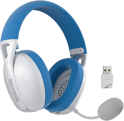 Redragon H848B IRE Pro Headphones, Tri-Mode Connection, 40mm Driver Size, 7.1 Virtual Surround, Detachable Microphone, 2.4G/BT/Wired Connectivity, White/Blue | H848B Redragon Headset  Gamers Point