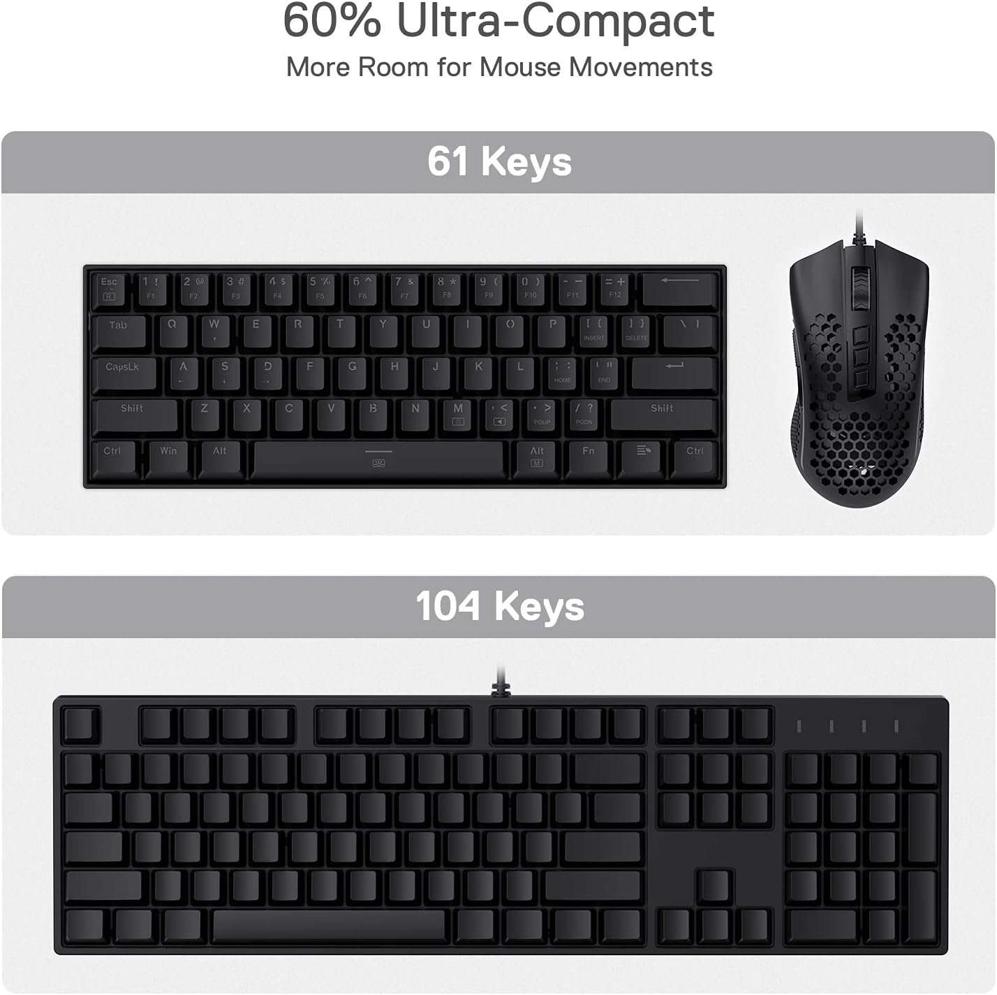 Redragon K630 Dragonborn 60% Wired RGB Gaming Keyboard, 61 Keys Compact Mechanical Keyboard with Linear Red Switch, Pro Driver Support, Black Personal Computer Gamers Point 44.990 