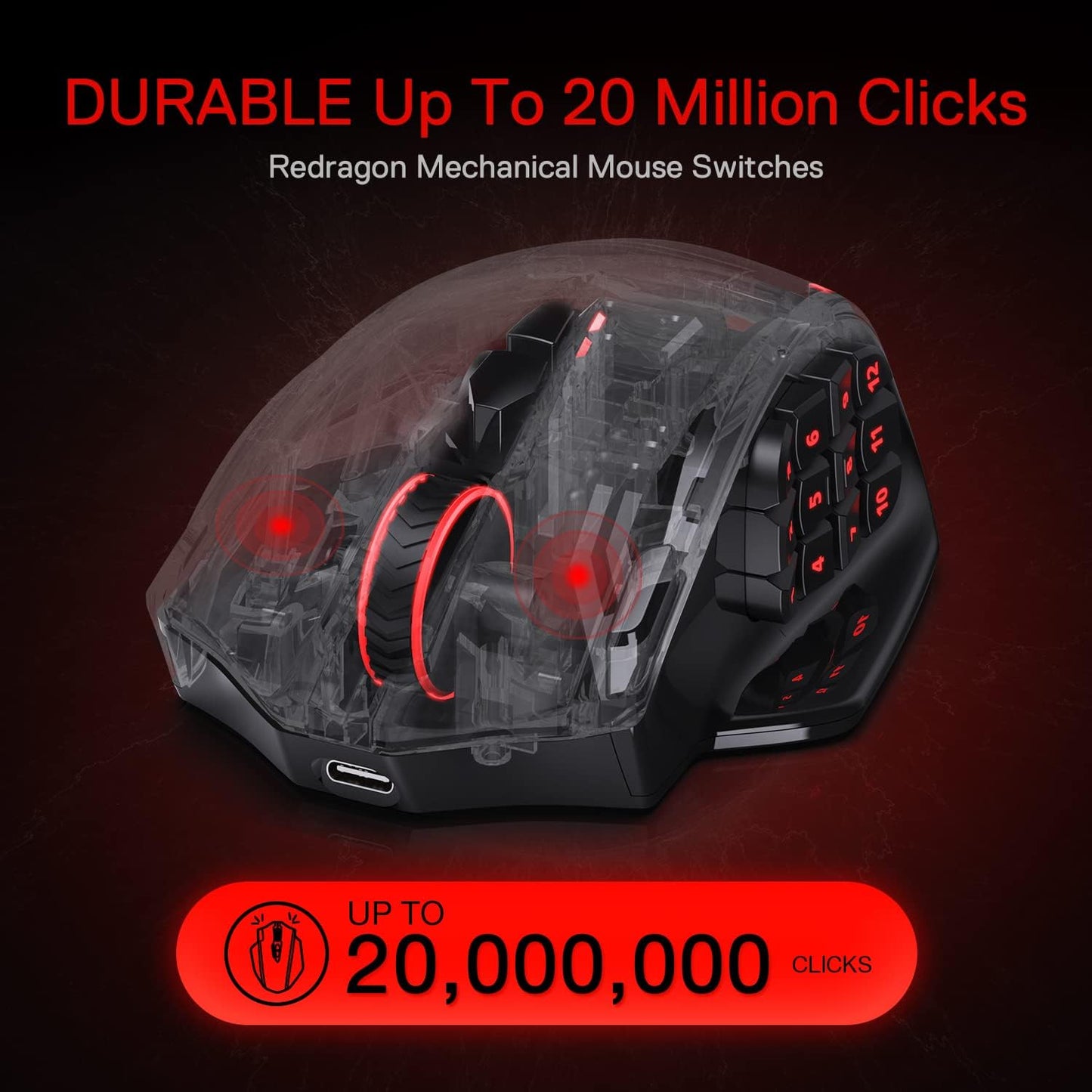 Redragon M913 Impact Elite Wireless Gaming Mouse, 16000 DPI Wired/Wireless RGB Gamer Mouse with 16 Programmable Buttons, 45 Hr Battery and Pro Optical Sensor, 12 Side Buttons MMO Mous Gaming Mice Gamers Point 18.000 