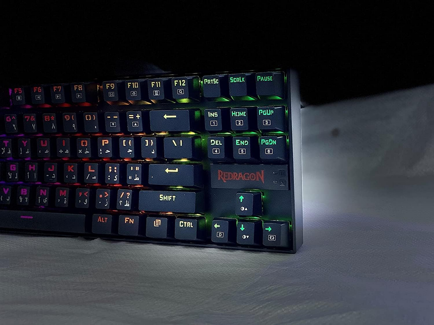 Redragon KUMARA K552-RGB Arabic & English Tenkeyless Compact Mechanical Gaming Keyboard with Tactile Blue Switches - 87 Anti Ghosting Backlit Keys, 19 Lighting Modes - Black (كيبورد قيمنق ميكانيكي)