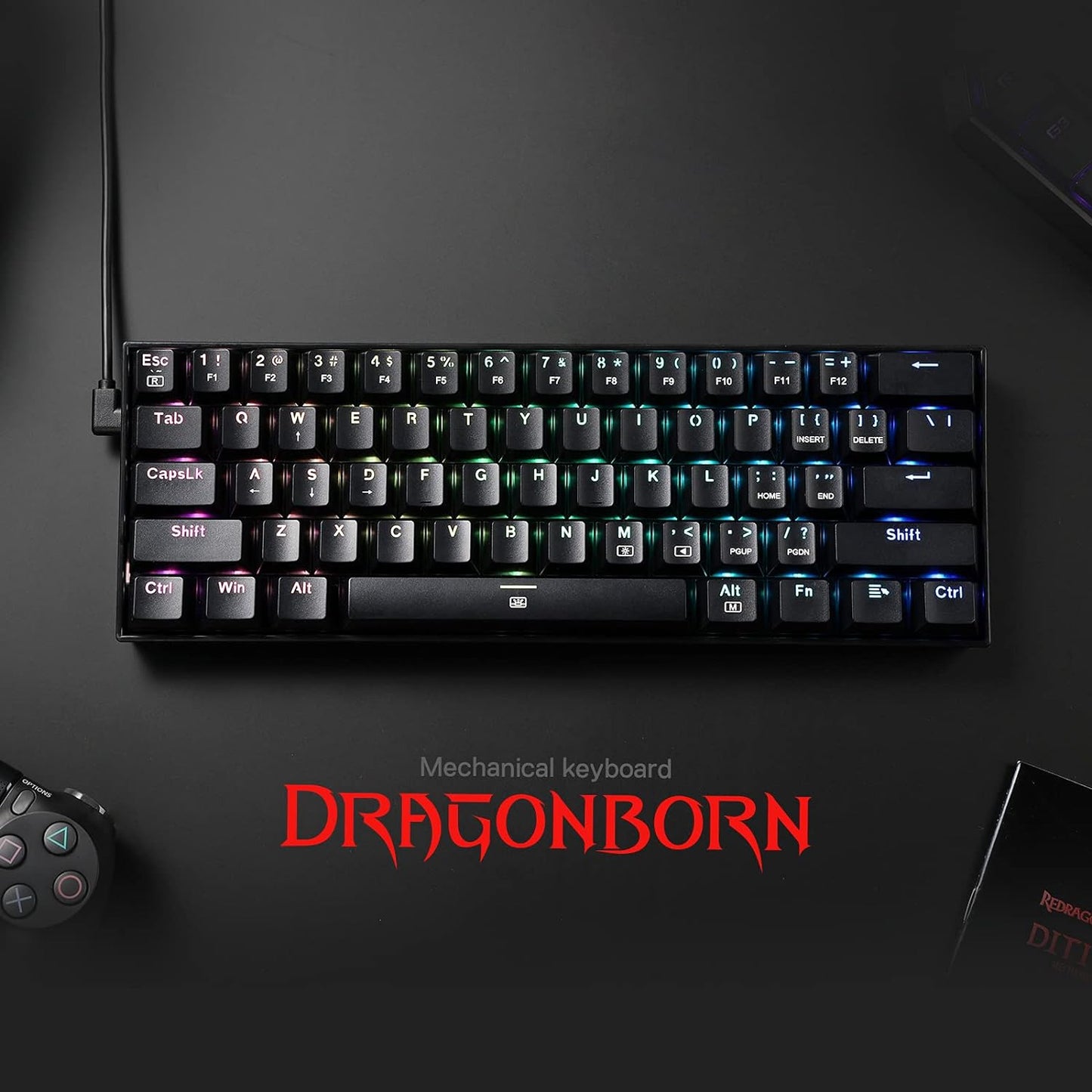 Redragon K630 Dragonborn 60% Wired RGB Gaming Keyboard, 61 Keys Compact Mechanical Keyboard with Linear Red Switch, Pro Driver Support, Black Personal Computer Gamers Point 44.990 