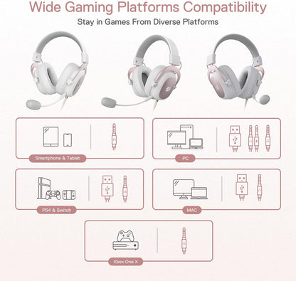 Redragon H510 Zeus White Wired Gaming Headset - 7.1 Surround Sound - Memory Foam Ear Pads - 53MM Drivers - Detachable Microphone - Multi Platforms for PC, PS4/3 & Xbox One/Series X, NS