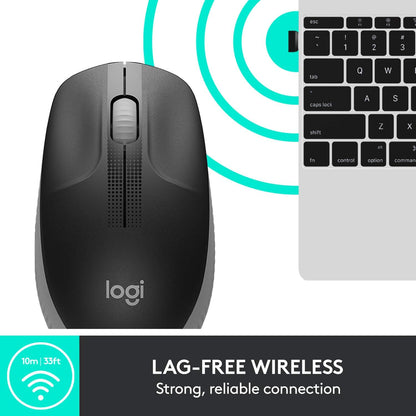 Logitech Wireless Mouse M190 - Full Size Ambidextrous Curve Design, 18-Month Battery with Power Saving Mode, Precise Cursor Control & Scrolling, Wide Scroll Wheel, Thumb Grips - Mid Grey Personal Computer Gamers Point 7.000 