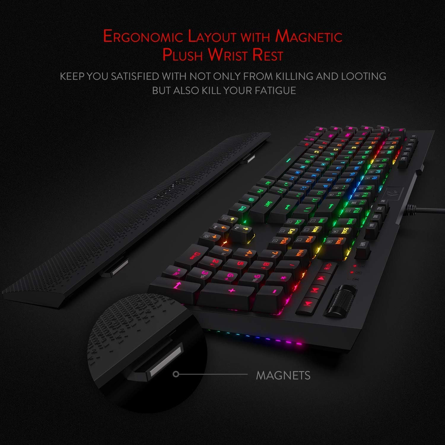 Redragon K586 RGB Mechanical Gaming Keyboard, 10 Dedicated Macro Keys, Convenient Media Control, and Detachable Wrist Rest, Brown Switch Gaming Keyboards Gamers Point 35.000 