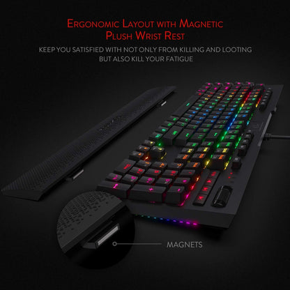 Redragon K586 RGB Mechanical Gaming Keyboard, 10 Dedicated Macro Keys, Convenient Media Control, and Detachable Wrist Rest, Brown Switch Gaming Keyboards Gamers Point 35.000 