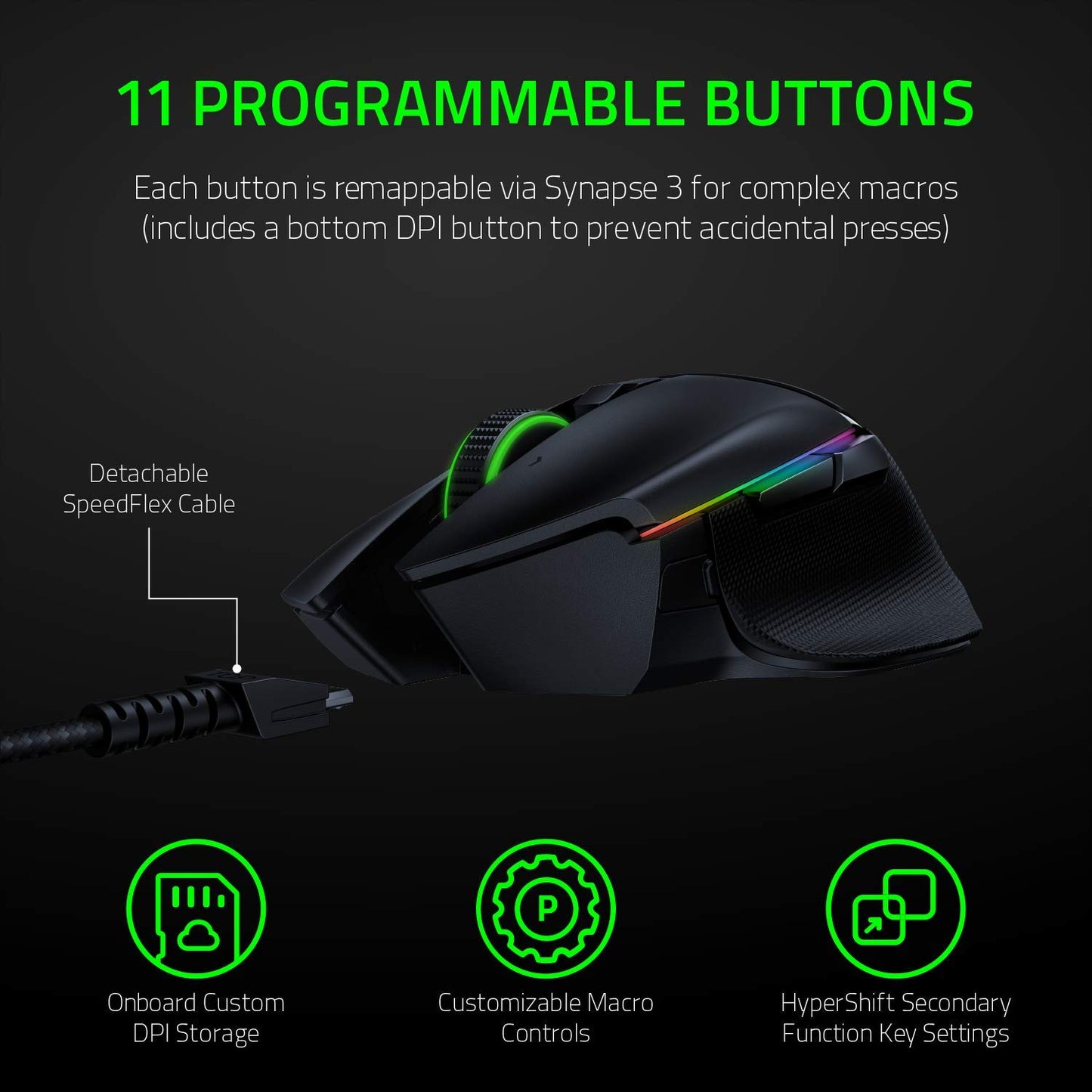 Razer Basilisk Ultimate HyperSpeed Wireless Gaming Mouse: Fastest Gaming Mouse Switch, 20K DPI Optical Sensor, Chroma RGB Lighting, 11 Programmable Buttons, 100 Hr Battery, Classic Black