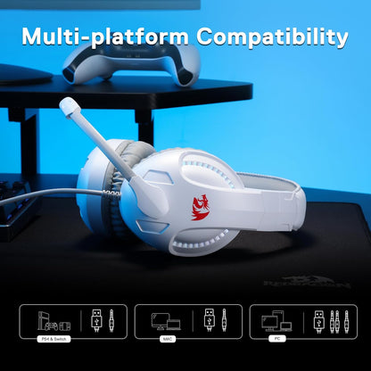 Redragon H211 Cronus White Wired Gaming Headset, Stereo Surround Sound, Noise-Canceling Microphone, Dynamic RGB Backlight, 40 mm Drivers, Over-Ear Headphones Works for PC/PS5/XBOX/NS