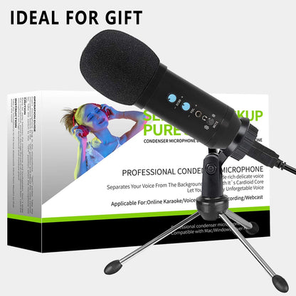 Upgraded USB Microphone for Computer, Mic for Gaming, Podcast, LiveStreaming, YouTube Recording, Karaoke on PC, Plug & Play, with Adjustable Metal Tripod Stand, for Windows macOS, Ideal for Gift