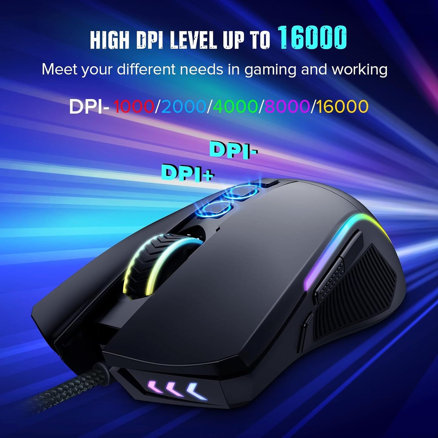 Redragon Gaming Mouse, Wired Gaming Mouse 16,000 DPI Opitacl Sensor, Mouse with Fire Button, Macro Editing Programmable RGB Ergonomic Mouse for Laptap/PC/Mac MOUSE Gamers Point 19.000 