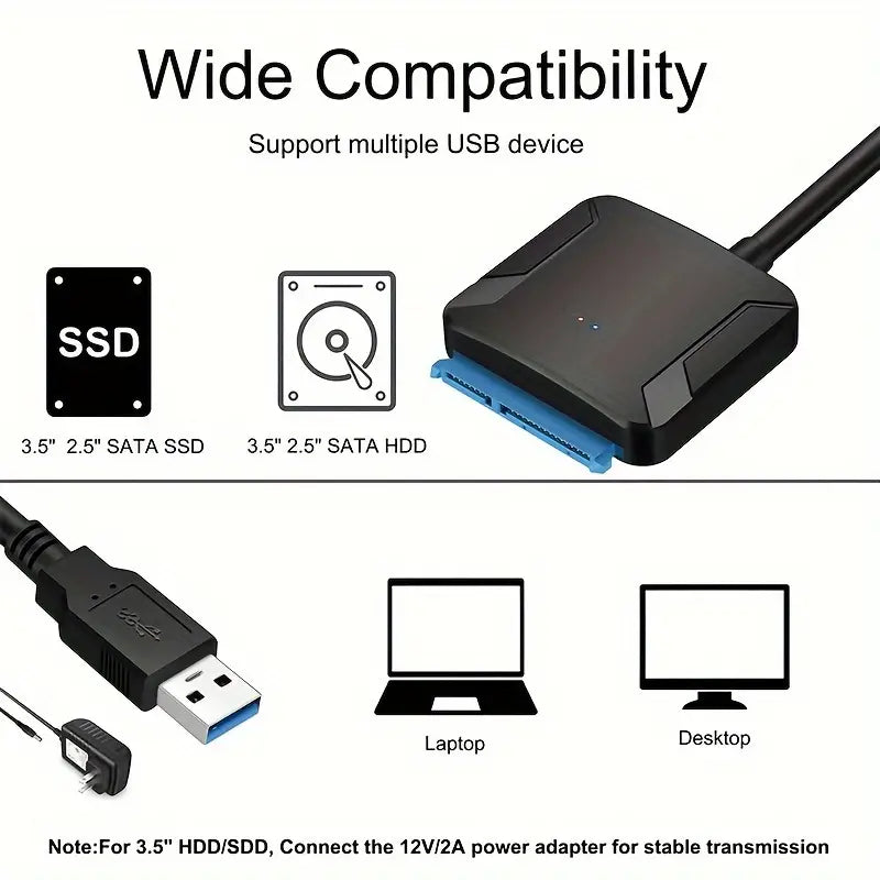 SATA To USB 3.0 Adapter Cable External Hard Drive Adapter Convert Support 6.35cm 8.89cm SSD HDD Data Transfer, Support UASP. Cables & Interconnects Gamers Point 9.000 