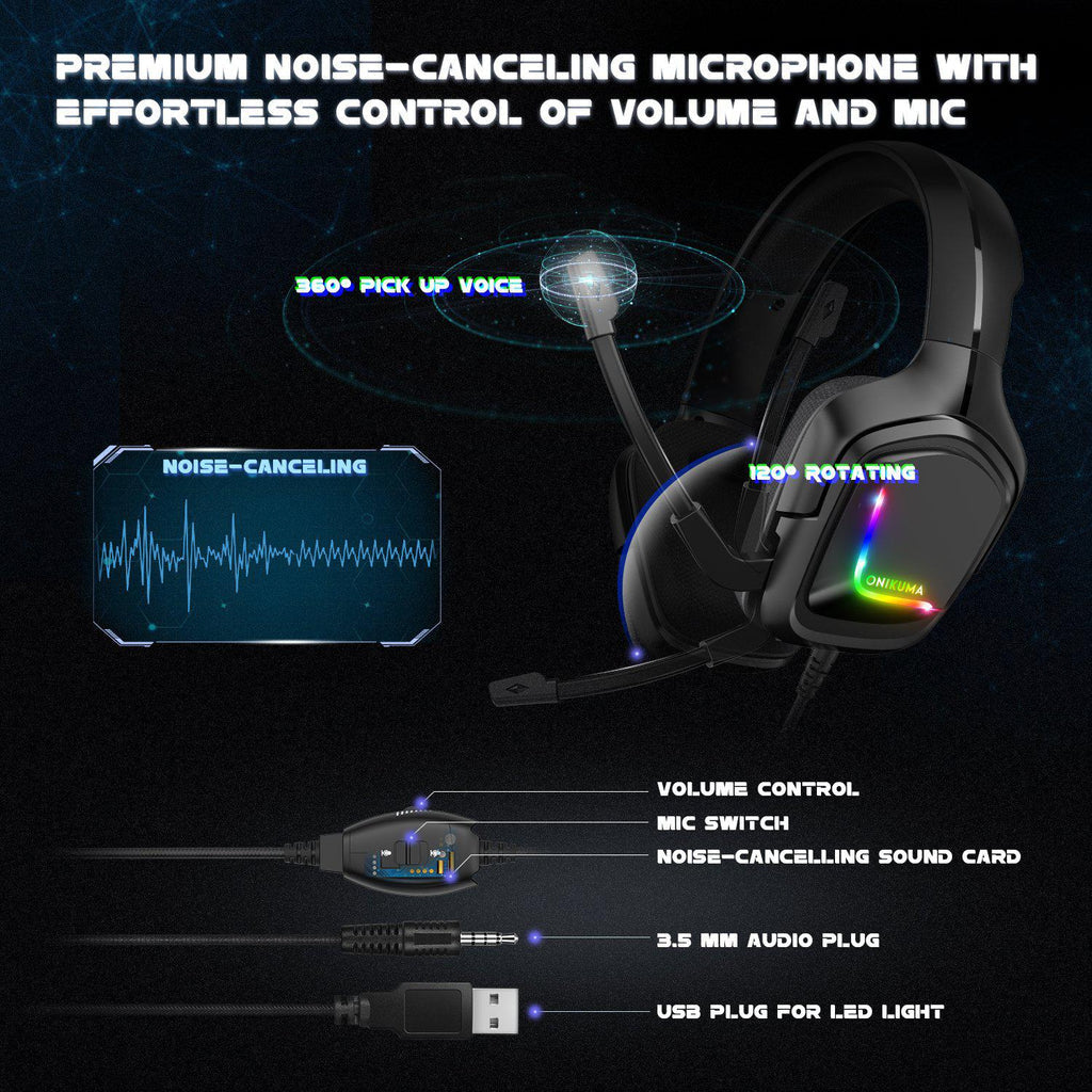 ONIKUMA K20 Wired Gaming Headsets With Microphone RGB Light Noise Cancelling Earphones For PS4 Xbox One Headset Gamer HEADSET Gamers Point 9.900 