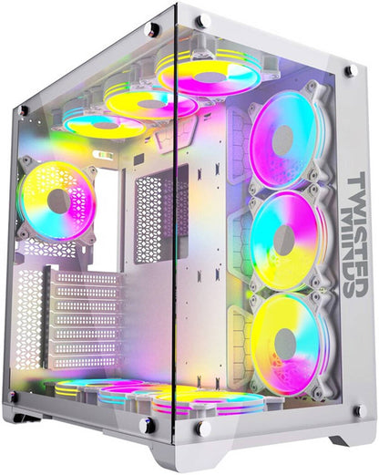 Twisted Minds Bullet-07 Mid Tempered Glass Mid Tower ATX Gaming PC Case, Pre Installed 4x 120mm ARGB Fans, Up to 360mm AIO, 3.5″ HDD* 2+2.5″ SSD* 2 Dr