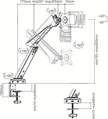 Twisted Mind Single RGB Monitor Mount, Spring-Assisted, Pro Gaming Monitor, Arm With Usb | LDT39-C012U