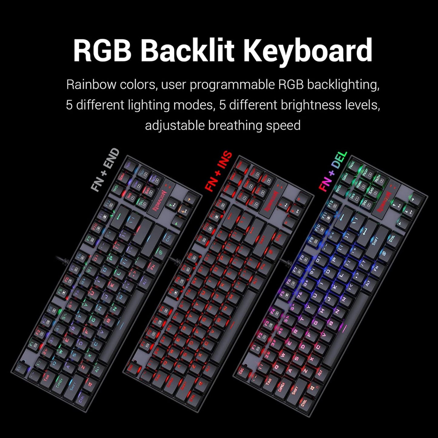 Redragon K552 Mechanical Gaming Keyboard 60% Compact 87 Key Kumara Wired Cherry MX Blue Switches Equivalent for Windows PC Gamers (RGB Backlit Black) Gaming Keyboards Gamers Point 23.000 