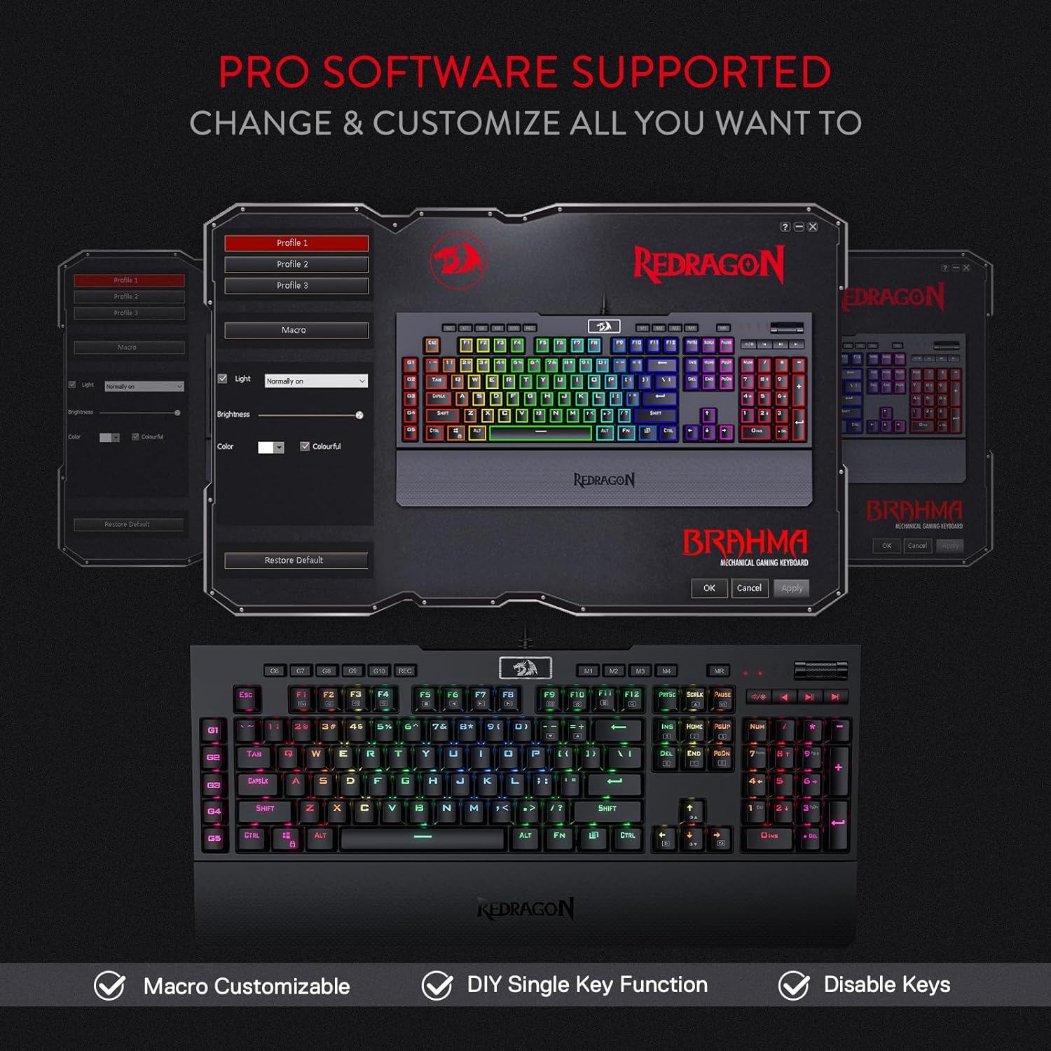 Redragon K586 RGB Mechanical Gaming Keyboard, 10 Dedicated Macro Keys, Convenient Media Control, and Detachable Wrist Rest, Brown Switch Gaming Keyboards Gamers Point 35.000 