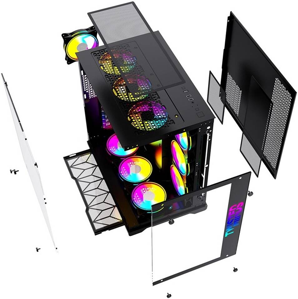 Twisted Minds Bullet-07 Mid Tempered Glass Mid Tower ATX Gaming PC Case, Pre Installed 4x 120mm ARGB Fans, Up to 360mm AIO, 3.5″ HDD* 2 + 2.5″ SSD* 2