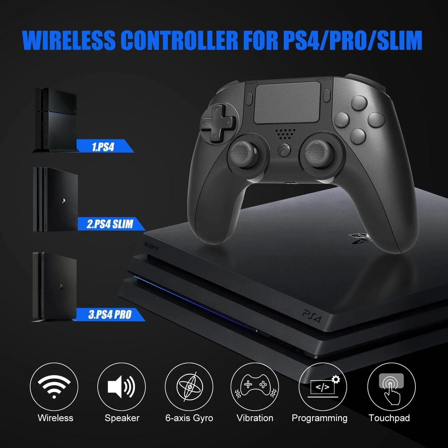 PS4/PC Bluetooth wireless Controller Black color long battery life