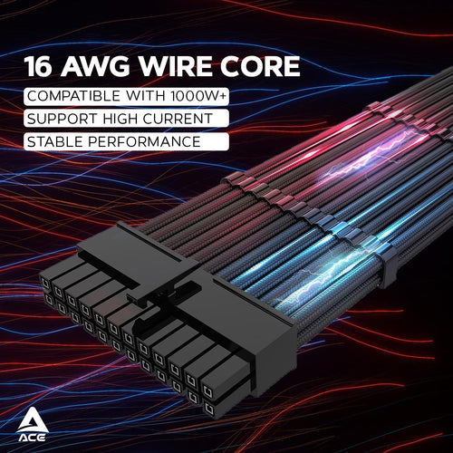 ACE Sleeved Extension Cables Nylon Braided 16AWG 30cm Set