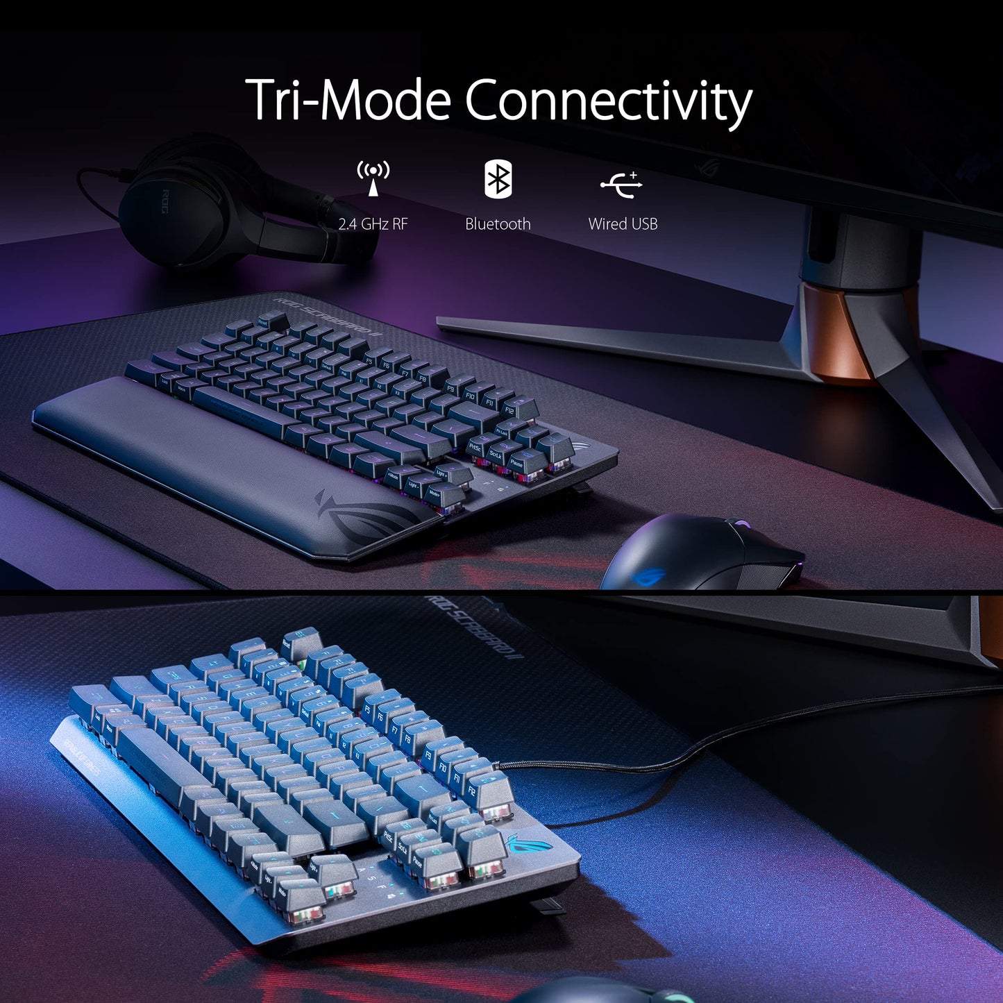 ASUS ROG Strix Scope RX TKL Wireless Deluxe - 80% Gaming Keyboard, Tri-Mode Connectivity (2.4GHz RF, Bluetooth, Wired), ROG RX Red Optical Mechanical Switches, PBT Keycaps, RGB, Wrist Rest, Black