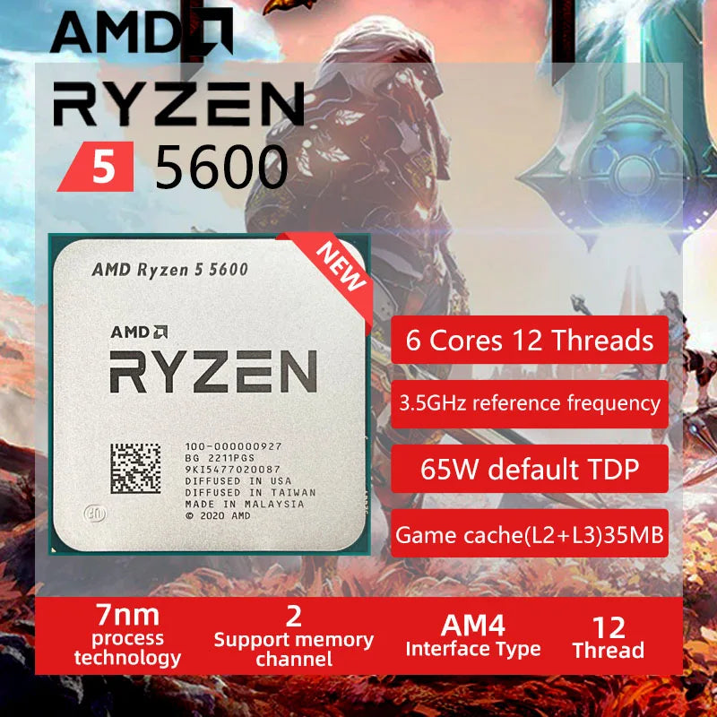 AMD Ryzen 5 5600 R5 5600 3.5 GHz Six-Core Twelve-Thread CPU Processor 7NM L3=32M 100-000000927 Socket AM4 PROCESSOR Gamers Point 55.000 