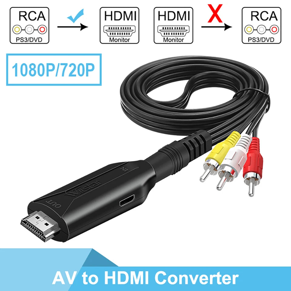 AV to HDMI Converter HDMI 1080P 720P for set-top box computer to TV cable three-color RCA Male Cable length 1m/3.2ft - BAHRAIN HDMI Cables Gamers Point 5.000 