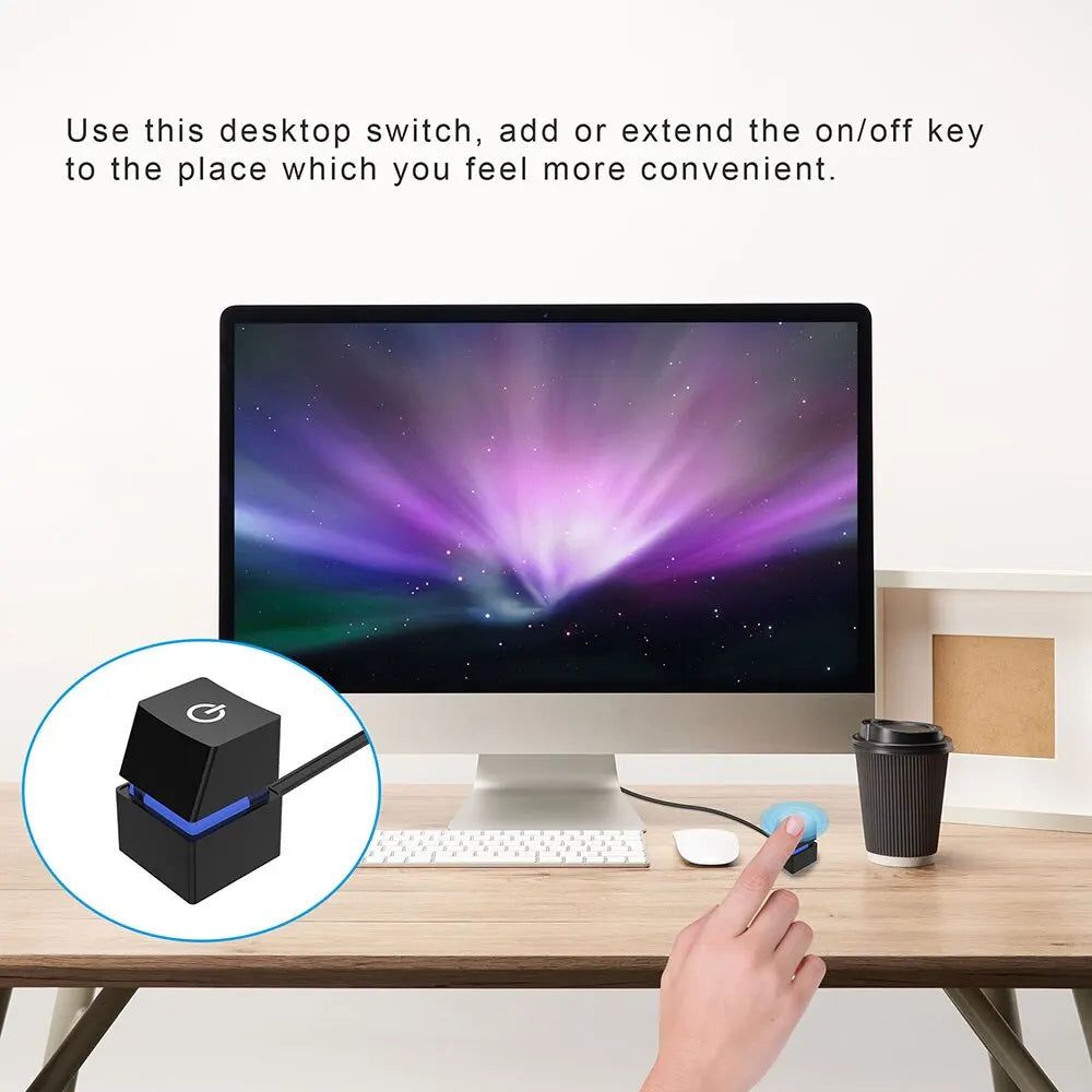 Computer Desktop Switch 2m Colorful LED Lights PC Motherboard External Start Power On/Off Button Extension Cable for Home Office - BAHRAIN