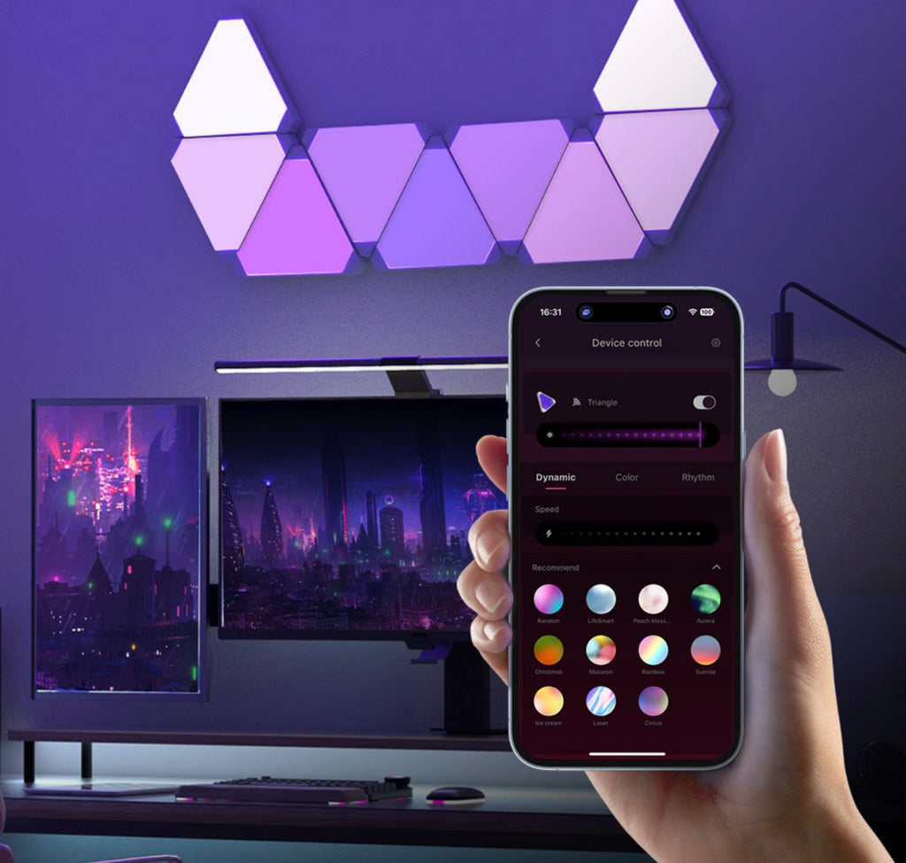 Lifesmart Cololight Triangle Light Kit, Screen-Sync Lighting, Wi-Fi 2.4GHz Connectivity, 16 Million Colors, USB Type-A Interface, 6 Panels Kit | LS165A6 LifeSmart Cololight Triangle Light Kit  Gamers Point