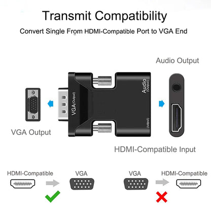 HDMI-compatible to VGA Adapter with 3.5mm Audio Cable For PC Laptop TV Box Projector HD 1080P VGA to HDMI-compatible Converter - BAHRAIN CONNECTOR Gamers Point 7.000 