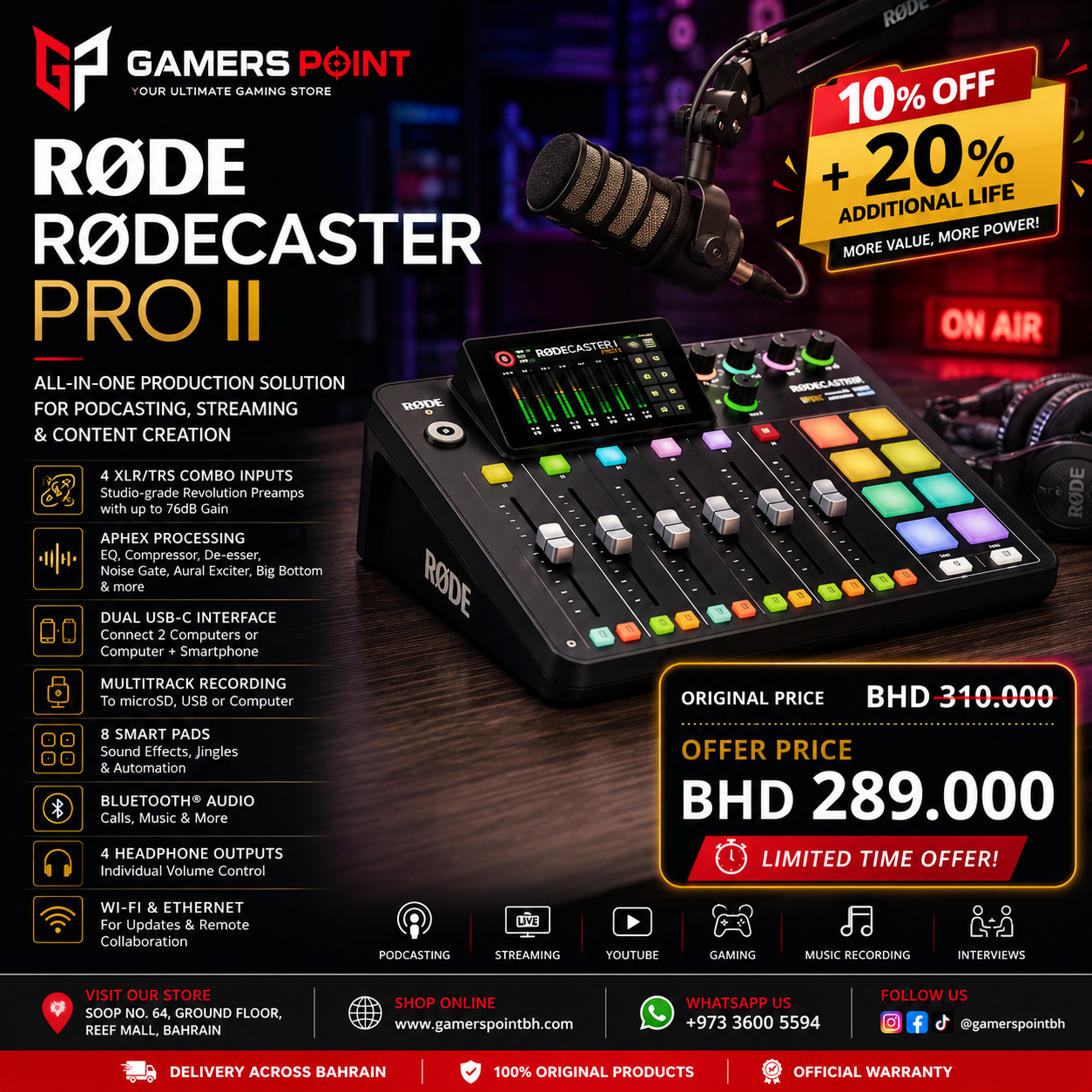 RØDECaster Pro II – Professional Podcast & Streaming Production Studio-Ganerspoint