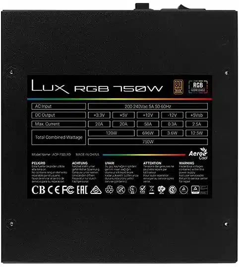 Power Supply AeroCool LUX RGB 750W with RGB Unit POWER SUPPLY (PSU) Gamers Point 40.000 