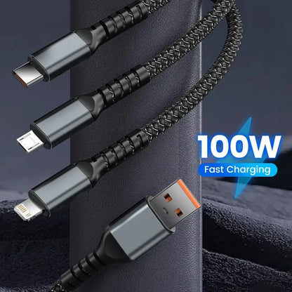 New 3 In 1 100w Transparent Fast Charging Cable Type C Usb Micro For Iphone Samsung Huawei Xiaomi Pilot Lamp Charger Usb C 6A - BAHRAIN CABLE Gamers Point 5.450 