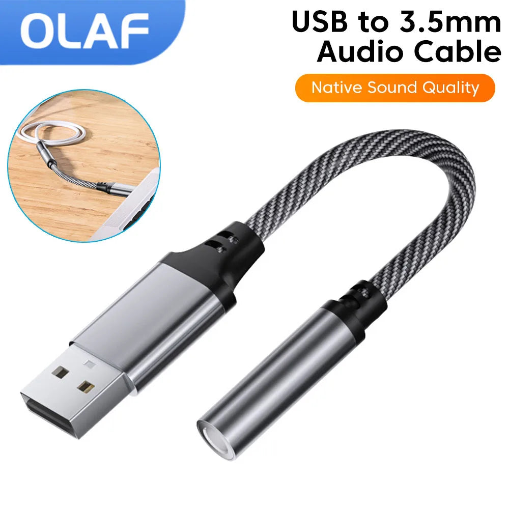 OLAF USB to 3.5mm Jack Female Audio Cable Adapter USB to Aux Converter Headphones Mic External Sound Card Adapters For PC Laptop - BAHRAIN CONNECTOR Gamers Point 7.500 