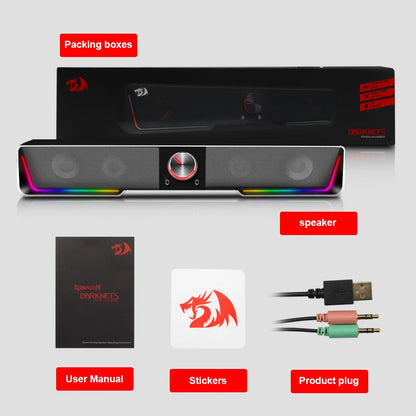 REDRAGON GS570 Darknets Support Bluetooth Wireless aux 3.5 surround RGB speakers column sound bar for computer PC loudspeakers - bahrain