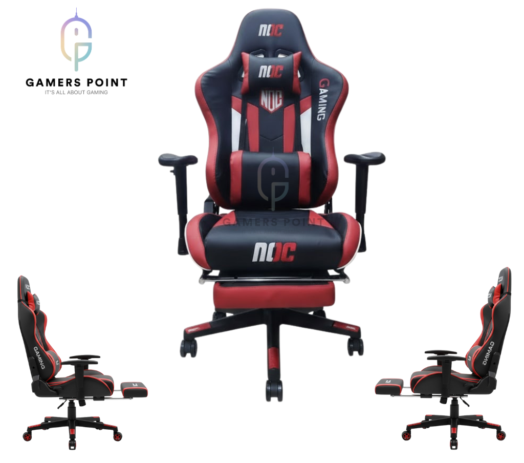 NOC Gaming Chair – ergonomic lumbar & neck support (Red) | كرسي ألعاب NOC – دعم أسفل الظهر والرقبة (أحمر)