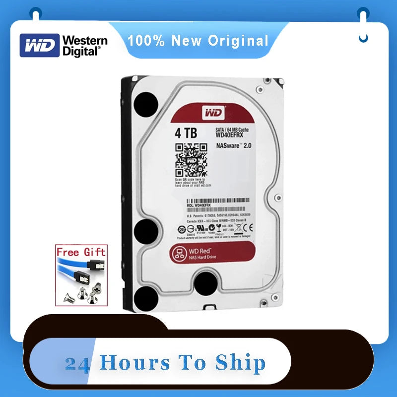 Original Western Digital WD 4TB Red NAS Hard Disk Drive 3.5" 4TB Internal Hard Drive 5400RPM SATA 6Gb/s 64MB Cache For Desktop
