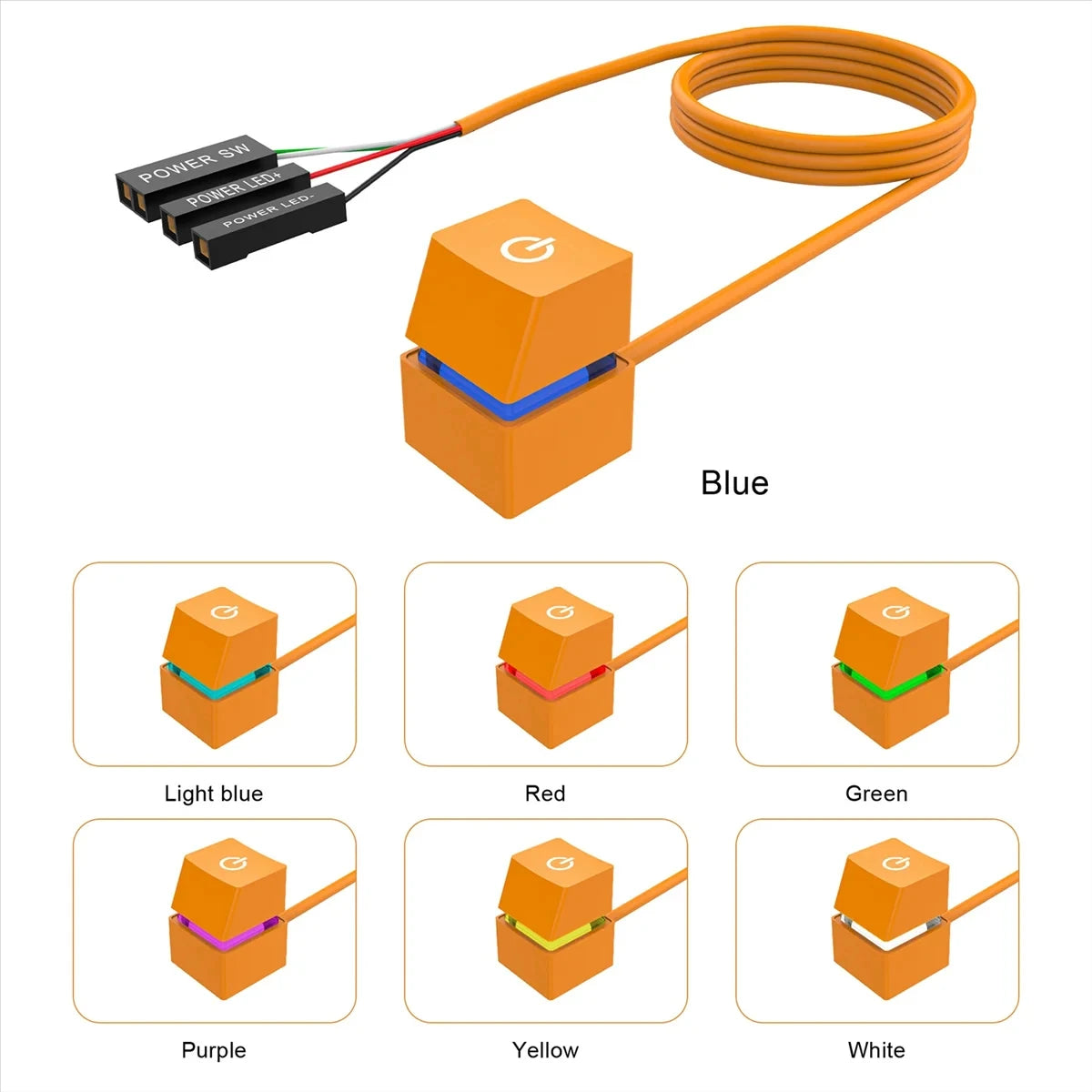 Computer Desktop Switch 2m Colorful LED Lights PC Motherboard External Start Power On/Off Button Extension Cable for Home Office - BAHRAIN