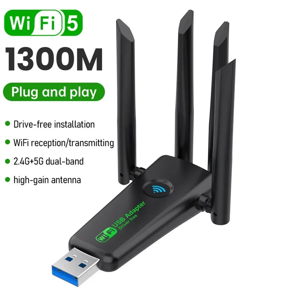 WIFI 1300Mbps Dual-Band USB 3.0 Wi-Fi Adapter (4 Antennas) | Gamers Point Bahrain 1300