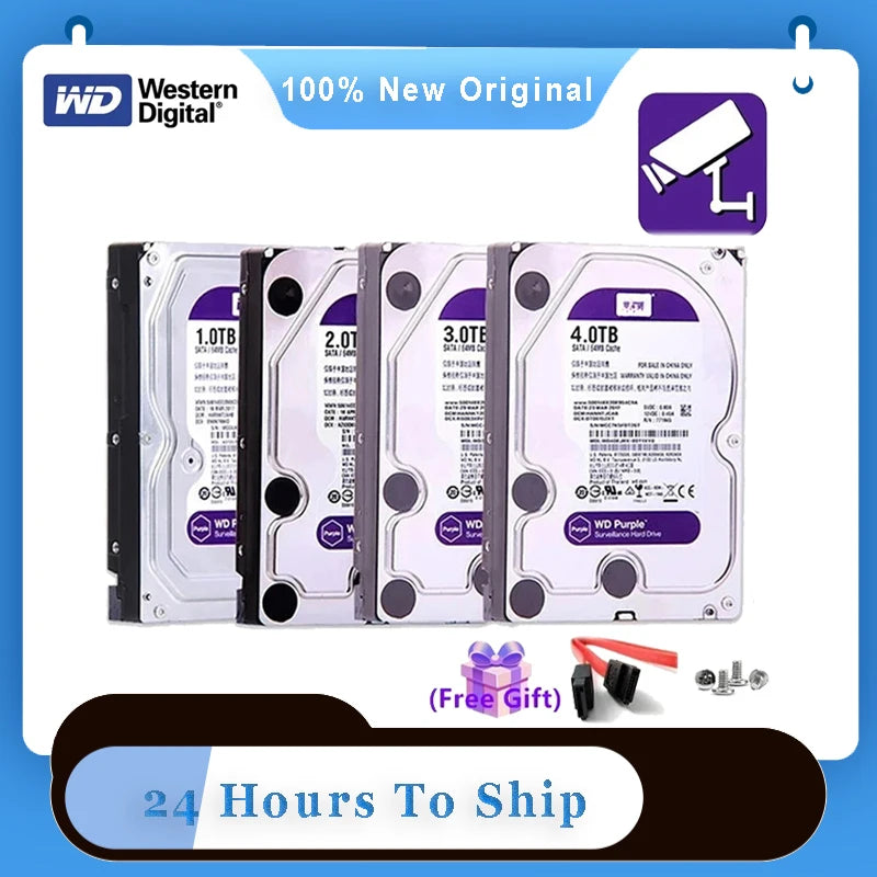 WD Purple 4TB Surveillance Internal Hard Drive Disk 3.5" 64M Cache SATA III 6Gb/s 500GB 1TB 2TB 3TB HDD HD Harddisk for CCTV DVR