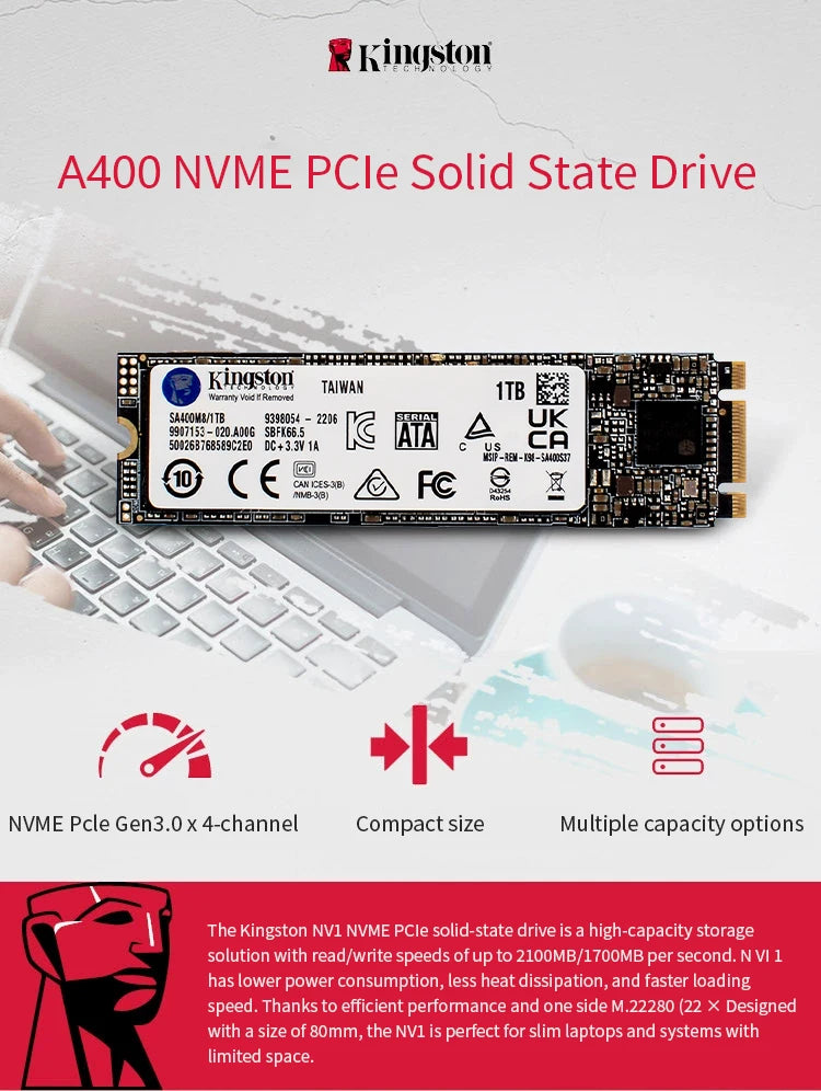 Kingston A400-NGFF SSD M.2 2280 Internal Solid State Drives 2TB 1TB 480G 240G 120G M.2 SSDs SATA Hard Disk for Laptop Desktop PC