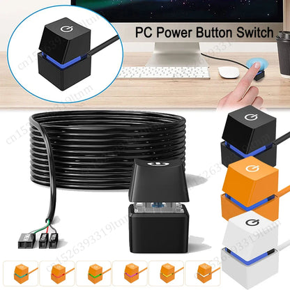 Computer Desktop Switch 2m Colorful LED Lights PC Motherboard External Start Power On/Off Button Extension Cable for Home Office - BAHRAIN